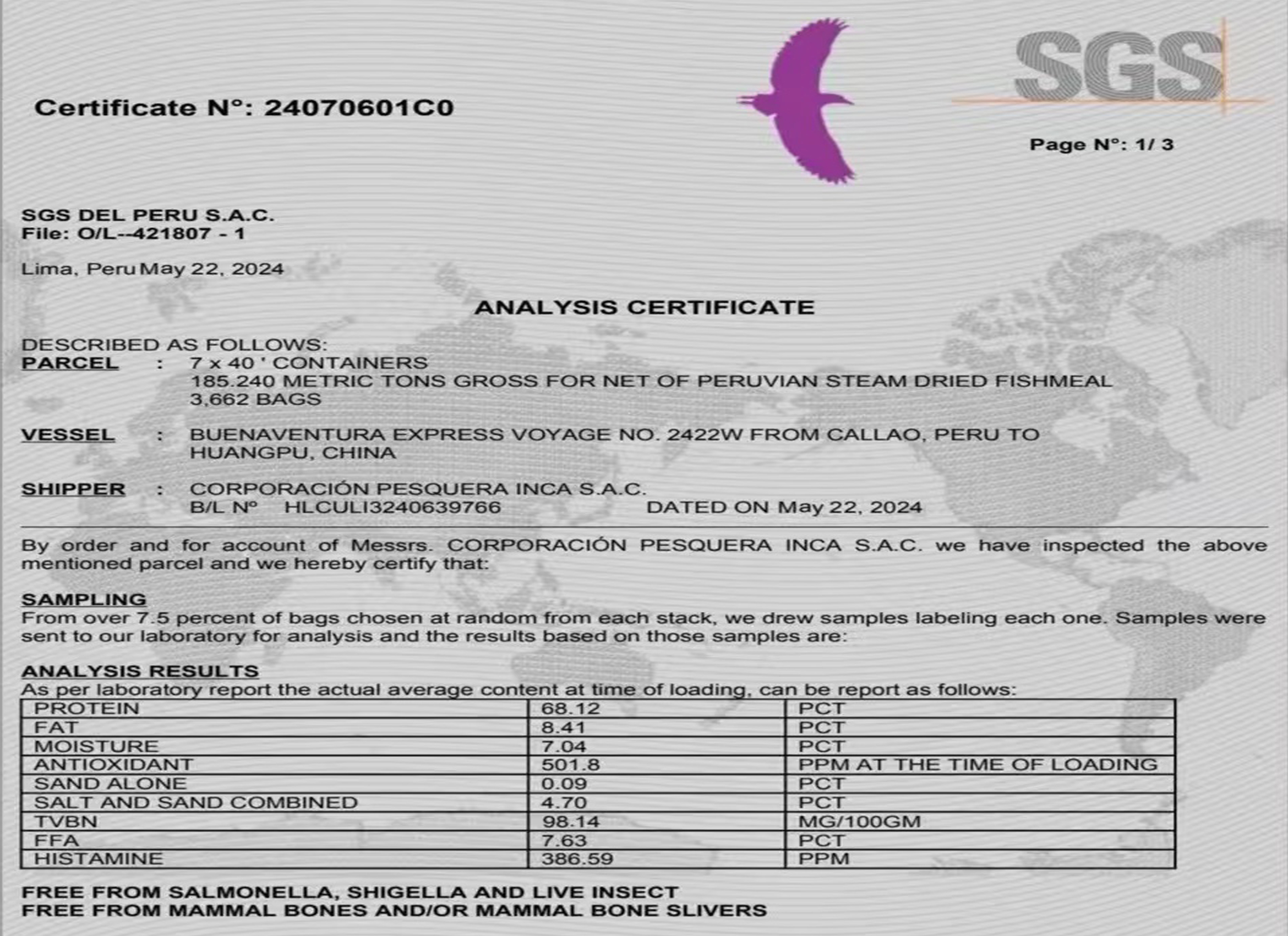 Fish meal SGS Report